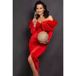 Rochie de ocazie rosie Amora midi cu umeri cazuti si fulgi imagine