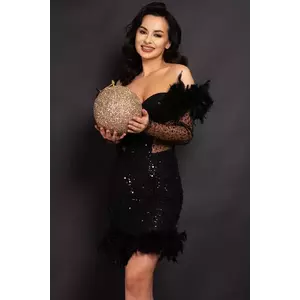 Rochie neagra Valentina scurta cu paiete si fulgi imagine