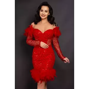 Rochie rosie Valentina scurta cu paiete si fulgi imagine