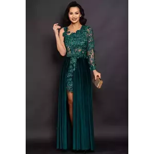 Rochie de seara verde Amandine cu fusta din catifea si bust din flori 3D imagine