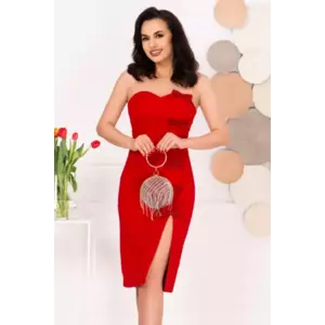 Rochie eleganta rosie midi June cu fundite decorative imagine