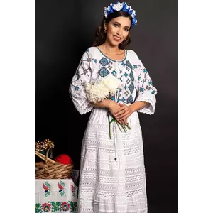 Ie dama traditionala Aneta din bumbac alb cu broderie in romb imagine