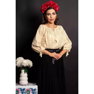 Ie dama bej din bumbac Romanita brodata cu fir aurit imagine