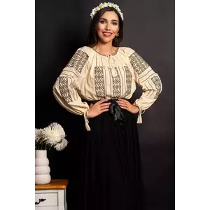 Ie traditionala bej Clementina brodata cu frunzulite imagine