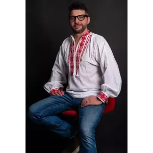 Ie traditionala barbati din bumbac Dorian cu broderie rosie imagine