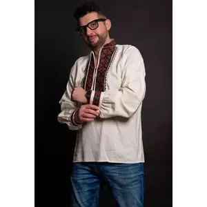 Ie traditionala barbati bej Marius din bumbac brodata cu simbolul stelei imagine