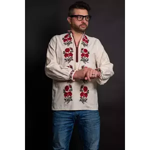 Ie traditionala Mihail de barbat bej cu trandafiri brodati imagine