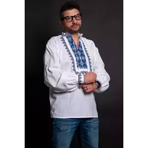 Ie traditionala Rares de barbat din bumbac cu broderie albastra imagine