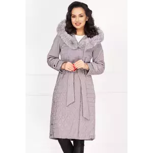 Geaca matlasata gri Kimber cu detalii din stofa si blanita imagine