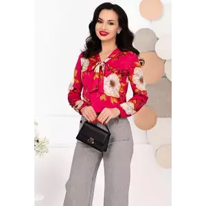 Bluza dama eleganta cu imprimeu floral si guler esarfa imagine