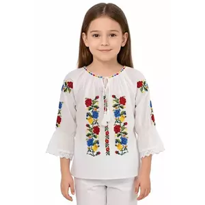 Ie traditionala fetita Miruna din bumbac cu trandafiri brodati imagine