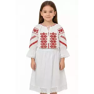 Fusta traditionala fetita alba din bumbac imagine