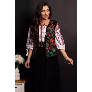Vesta traditionala dama Florenta neagra cu broderie florala bogata imagine