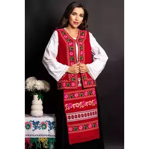 Vesta dama traditionala Tiana rosie cu broderie florala imagine