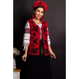 Vesta traditionala rosie Tania cu margarete brodate imagine