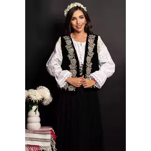 Vesta traditionala Brandusa din catifea neagra cu trandafiri bej brodati imagine