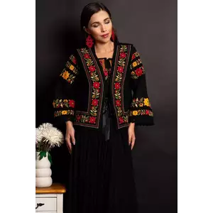 Vesta dama traditionala Bianca neagra cu broderie florala bogata imagine