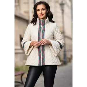 Jacheta dama alba cu banda brodata turquoise si peplum imagine