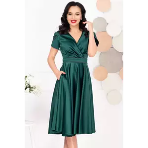 Rochie midi verde in clos Filipina cu maneci scurte tip lalea imagine