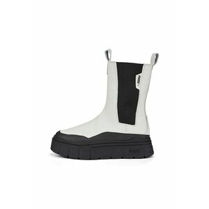 Ghete Chelsea de piele cu segmente din material textil Mayze Stack - Negru/Gri melange imagine