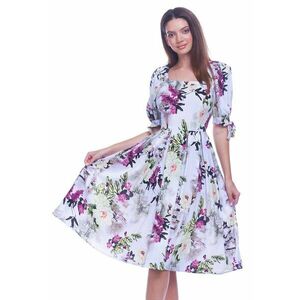 Rochie cu model floral si buzunare laterale - Alb/Verde/Roz imagine