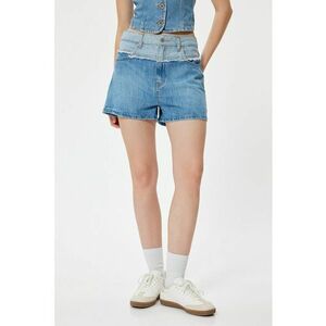 Pantaloni scurti cu dou anuante si talie inalta - Albastru melange imagine