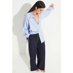 Pantaloni drepti cu talie inalta si curea - Albastru ultramarin imagine