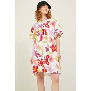 Rochie supradimensionata cu model floral - Fucsia/Lila/Alb optic imagine