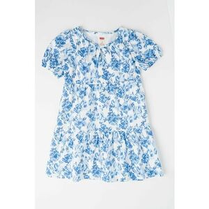 Rochie cu croiala in A si imprimeu floral - Alb murdar/Albastru deschis imagine