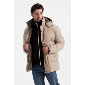 Geaca din nailon cu vatelina si gluga - Bej deschis imagine