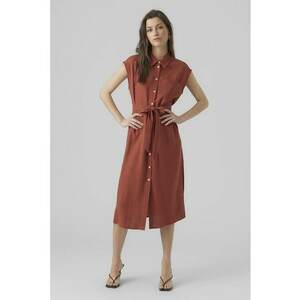 Rochie-camasa midi din amestec de in - Portocaliu stins imagine