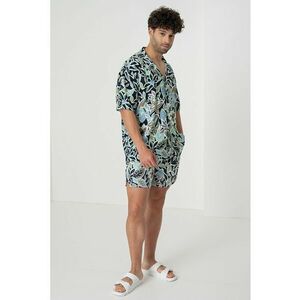 Camasa relaxed-fit cu imprimeu tropical - Alb/Albastru ultramarin/Verde lime imagine