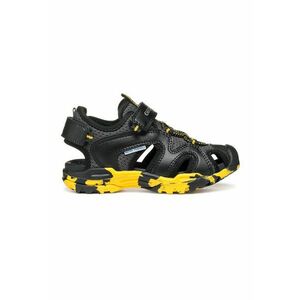 Sandale de piele ecologica si material textil cu banda velcro Borealis - Negru/Galben imagine