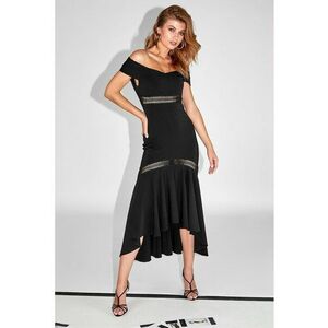 Rochie asimetrica cu decolteu pe umeri - Negru imagine