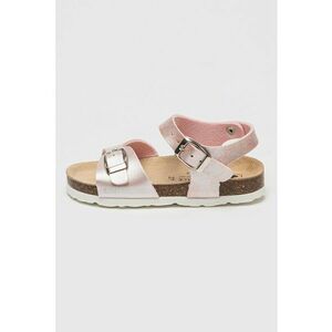 Sandale de piele ecologica cu talpa plata Bling - Roz pastel/Maro taupe deschis imagine