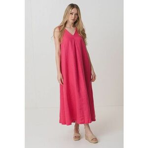 Rochie midi din in cu decolteu in V - Fucsia imagine