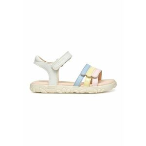 Sandale de piele ecologica cu velcro - Alb/Galben/Roz imagine