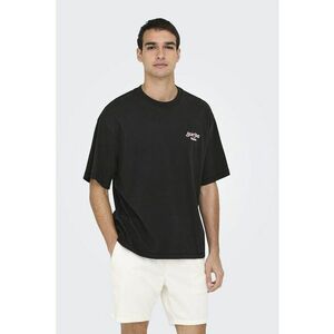 Tricou lejer cu maneci cazute si imprimeu pe partea din spate - Negru/Roz imagine