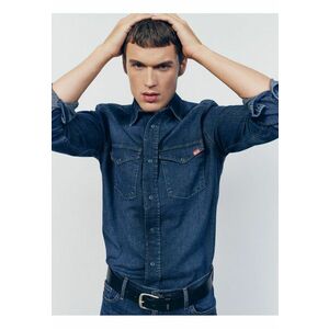 Camasa din denim cu buzunare pe piept - Bleumarin imagine