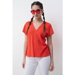 Tricou cu decolteu in V Bella - Rosu vermillion imagine