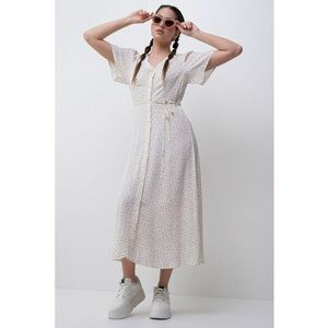 Rochie cu nasturi si decolteu in V Alba - Verde/Lila/Crem imagine