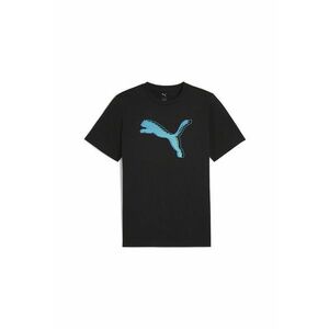 Tricou cu imprimeu logo si decolteu la baza gatului - Negru stins/Albastru deschis imagine