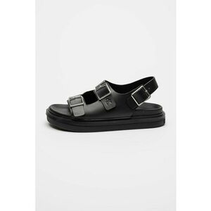 Sandale din piele cu talpa flatform si catarame - Negru imagine