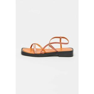 Sandale flatform din piele cu toc patrat - Coral/Portocaliu mandarina imagine