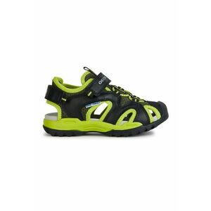 Sandale de piele ecologica si material textil cu banda velcro Borealis - Negru/Verde lime imagine