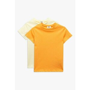 Set de tricouri din bumbac cu model uni - 2 piese - Alb fildes/Portocaliu imagine