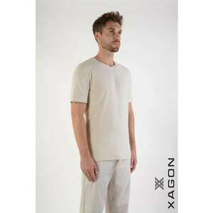 Tricou regular fit cu guler rotund 1JX2504 - Bej imagine