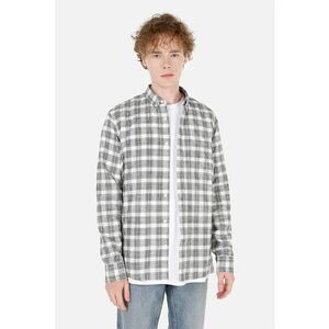 Camasa slim fit din bumbac cu model in carouri - Negru/Gri deschis/Alb murdar imagine