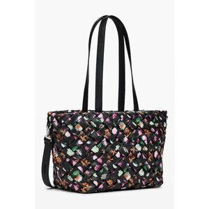 Geanta shopper din piele ecologica cu aspect tesut Éclat - Verde/Negru/Roz imagine