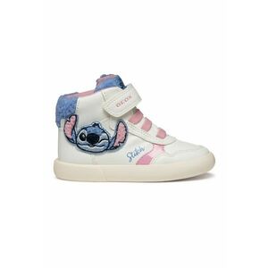 Pantofi sport cu inchidere velcro si aplicatie cu Stitch - Alb/Albastru imagine